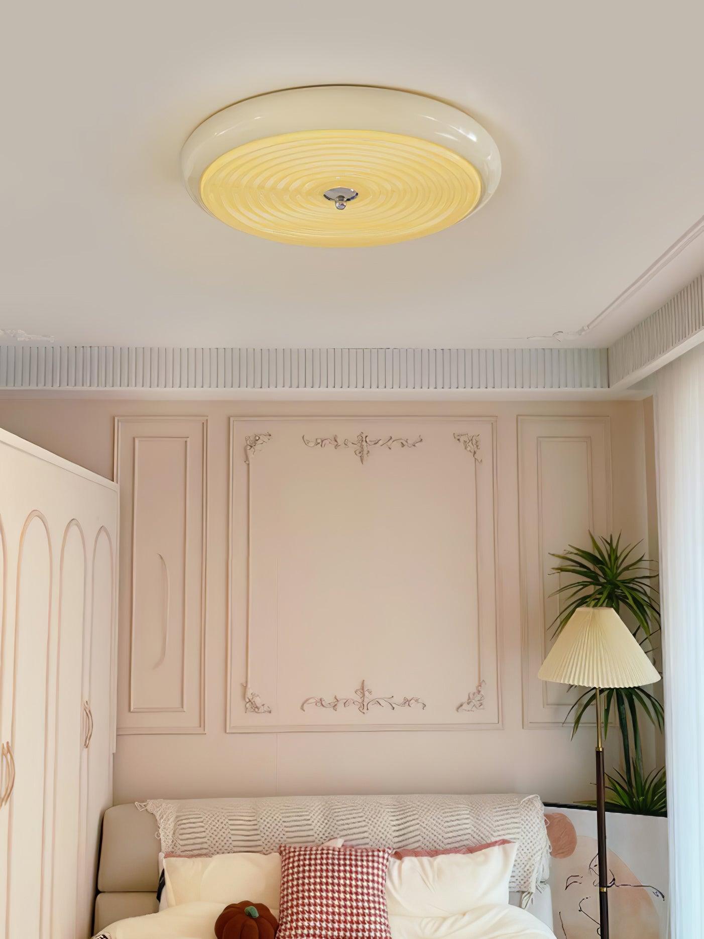 Modern Ripple Glass Flush Mount Ceiling Light Cream Textured Shade Overhead Fixture