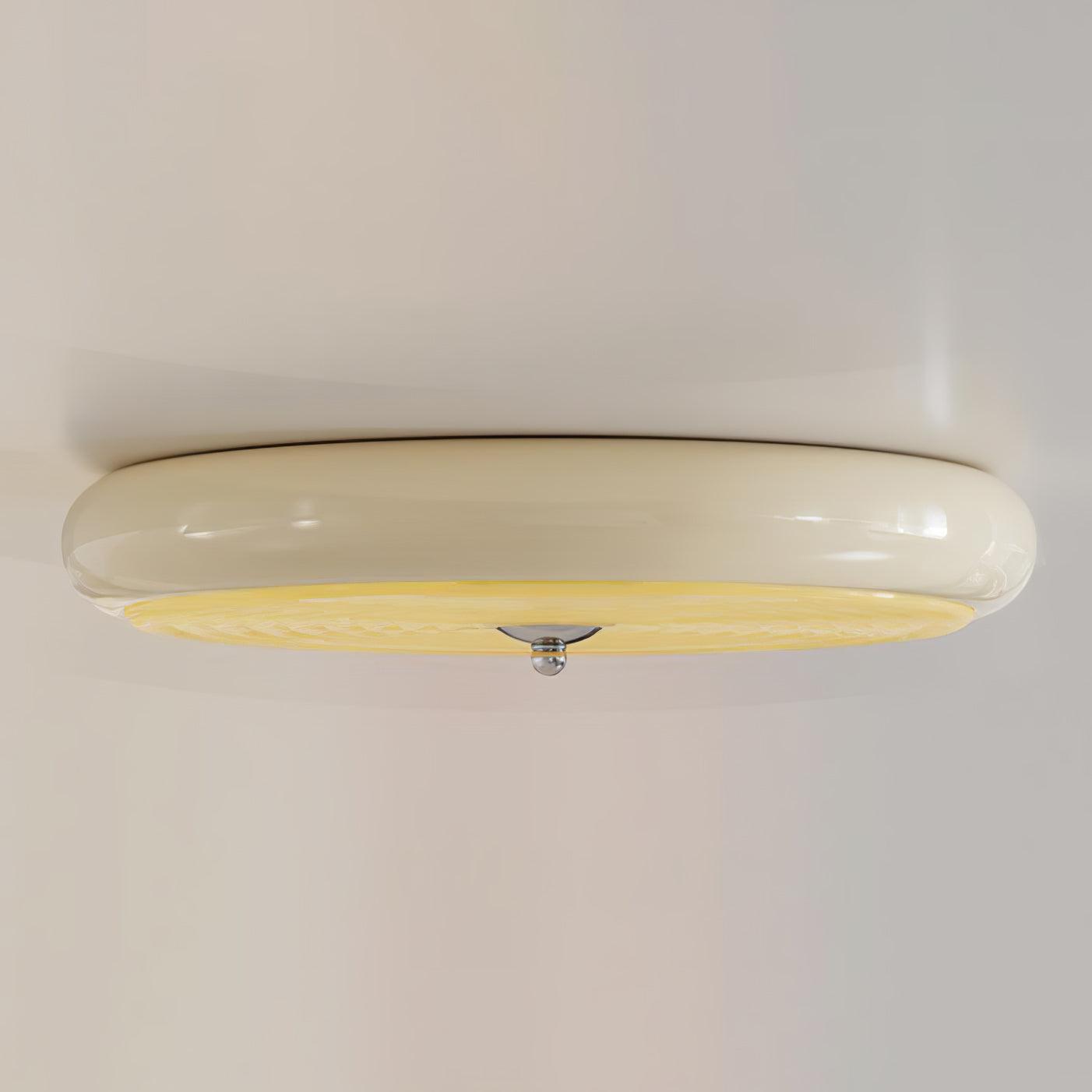 Modern Ripple Glass Flush Mount Ceiling Light Cream Textured Shade Overhead Fixture