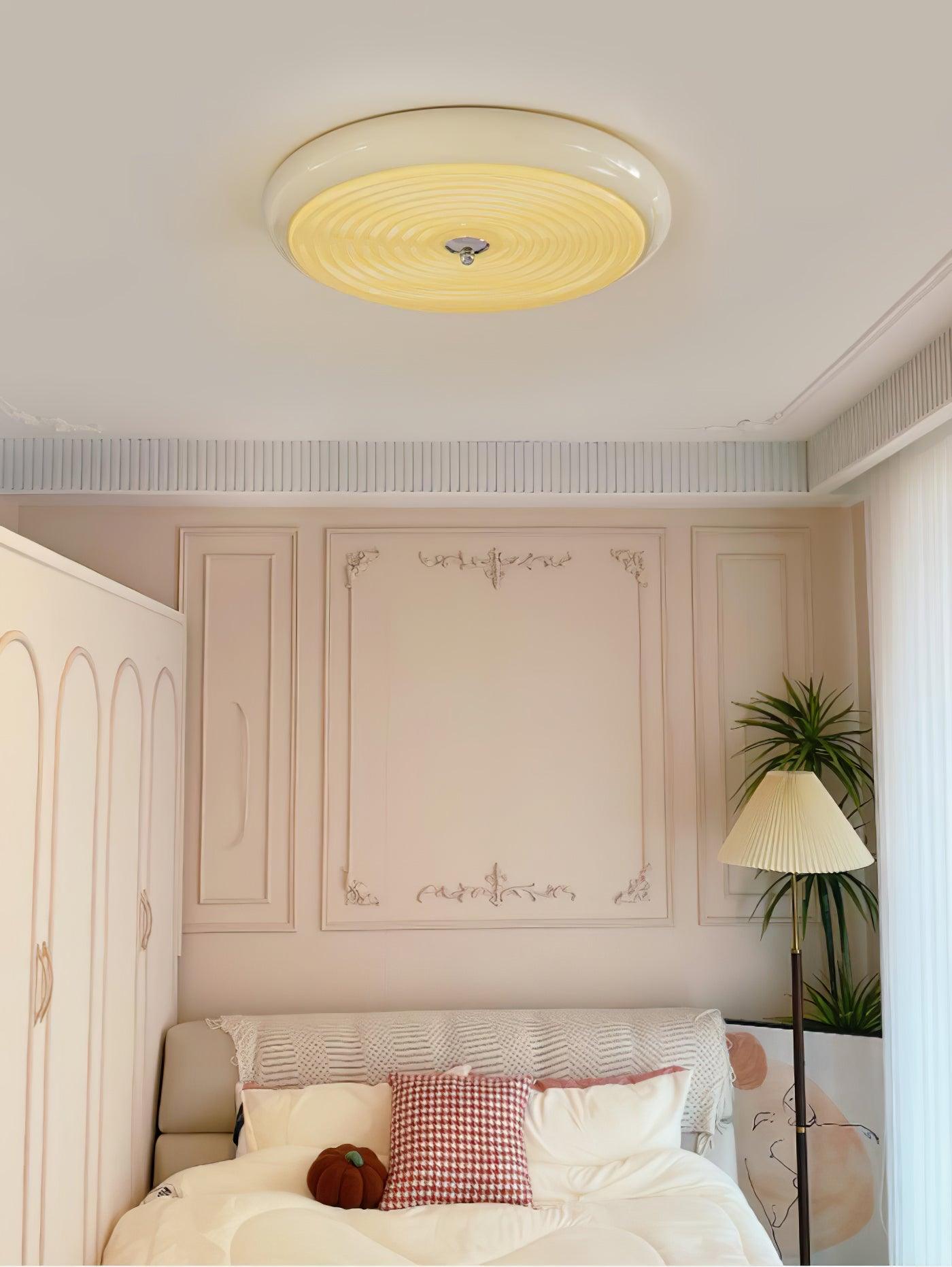 Modern Ripple Glass Flush Mount Ceiling Light Cream Textured Shade Overhead Fixture
