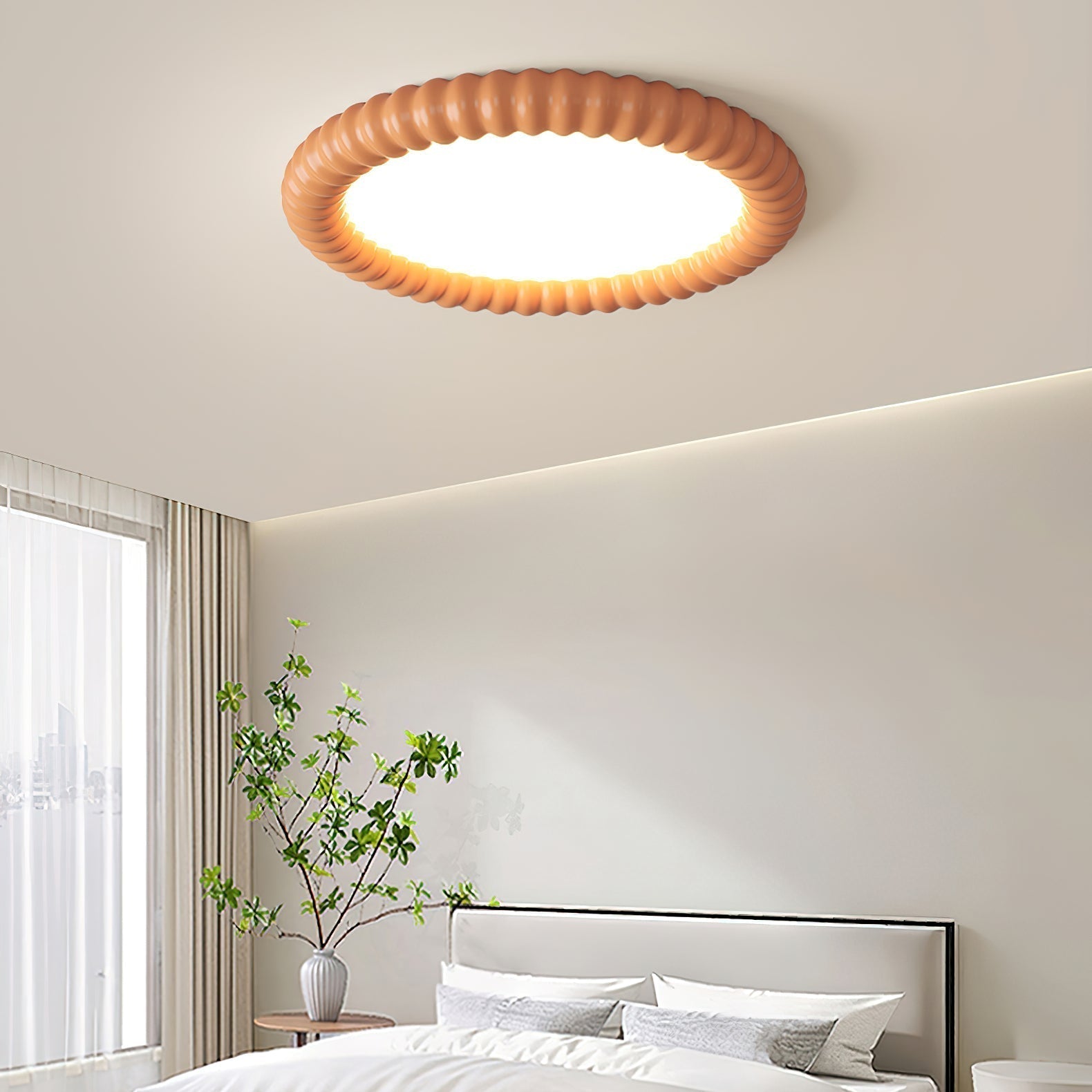 Ripple Ribbed Halo LED Ceiling Light Modern Textured Resin Flush Mount Fixture