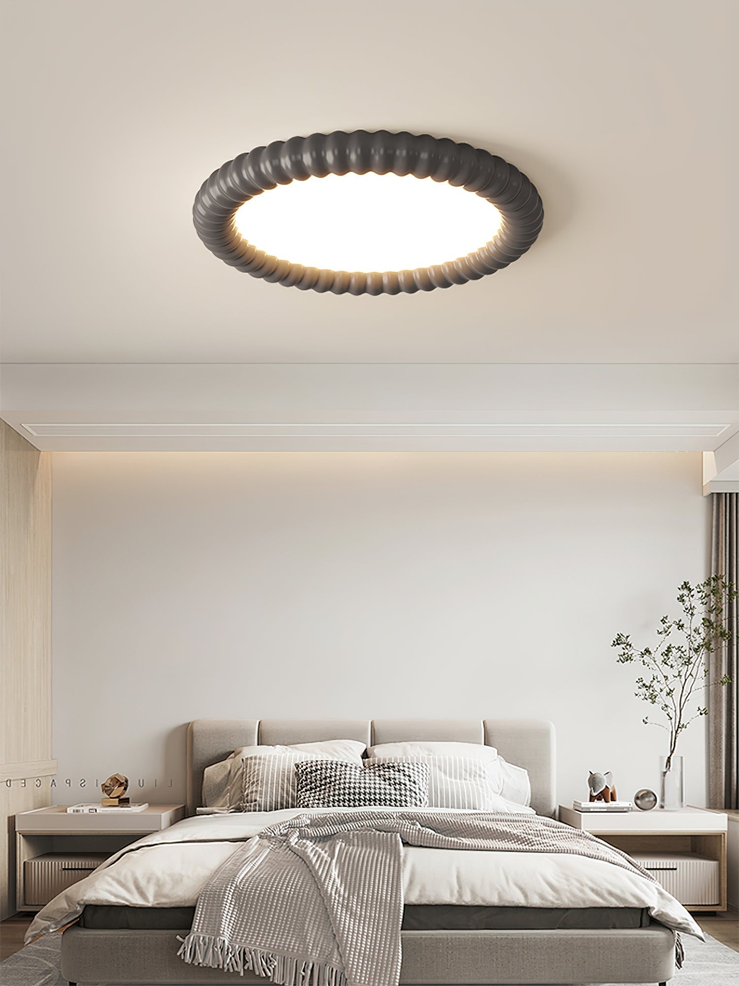 Ripple Ribbed Halo LED Ceiling Light Modern Textured Resin Flush Mount Fixture
