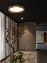 Modern Ripple Wood Integrated LED Ceiling Light Circular Flush Mount Fixture