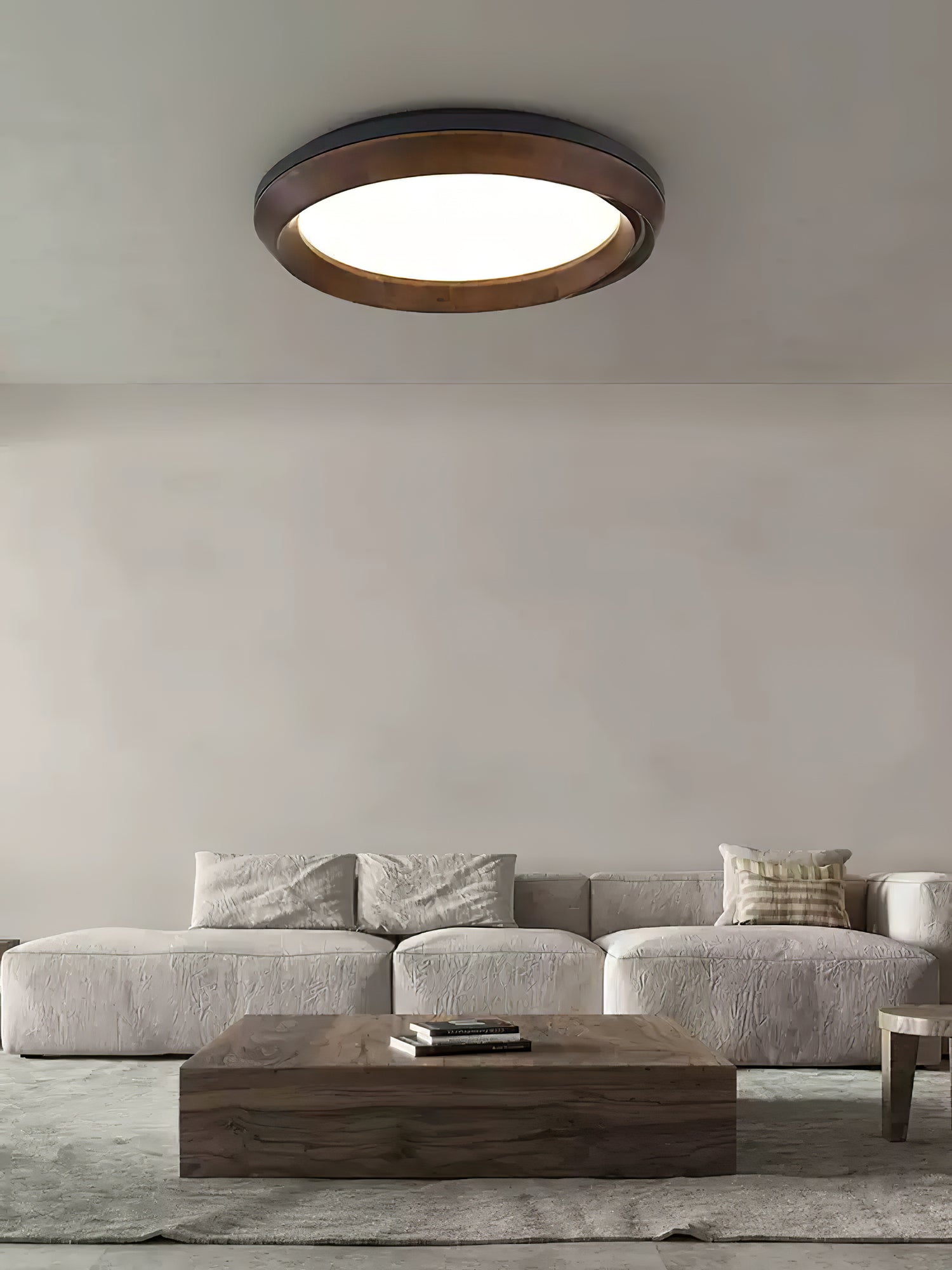 Modern Ripple Wood Integrated LED Ceiling Light Circular Flush Mount Fixture