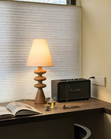 Ripple Wood Accent Table Lamp with Fabric Shade and Sculpted Base for Home Decor