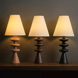 Ripple Wood Accent Table Lamp with Fabric Shade and Sculpted Base for Home Decor