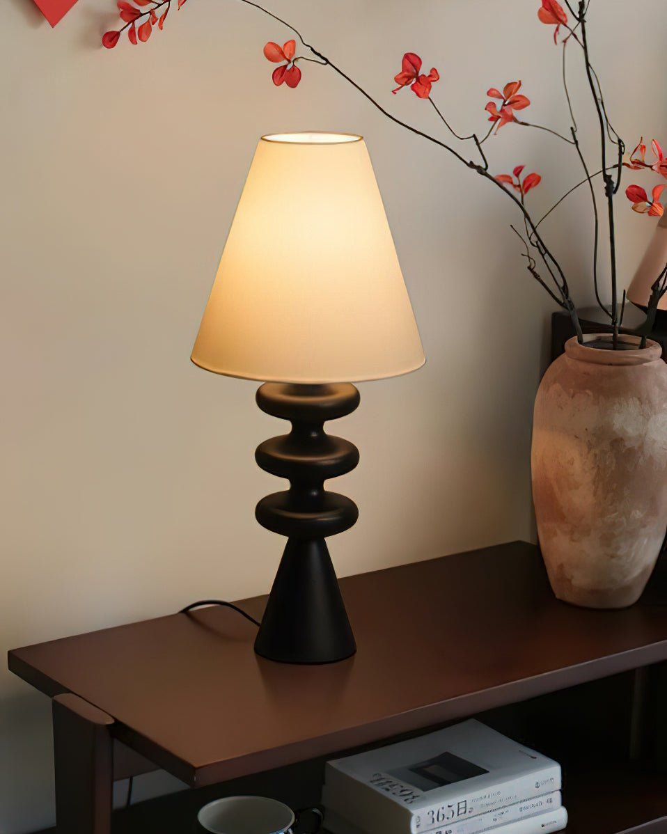 Ripple Wood Accent Table Lamp with Fabric Shade and Sculpted Base for Home Decor