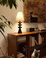 Ripple Wood Accent Table Lamp with Fabric Shade and Sculpted Base for Home Decor