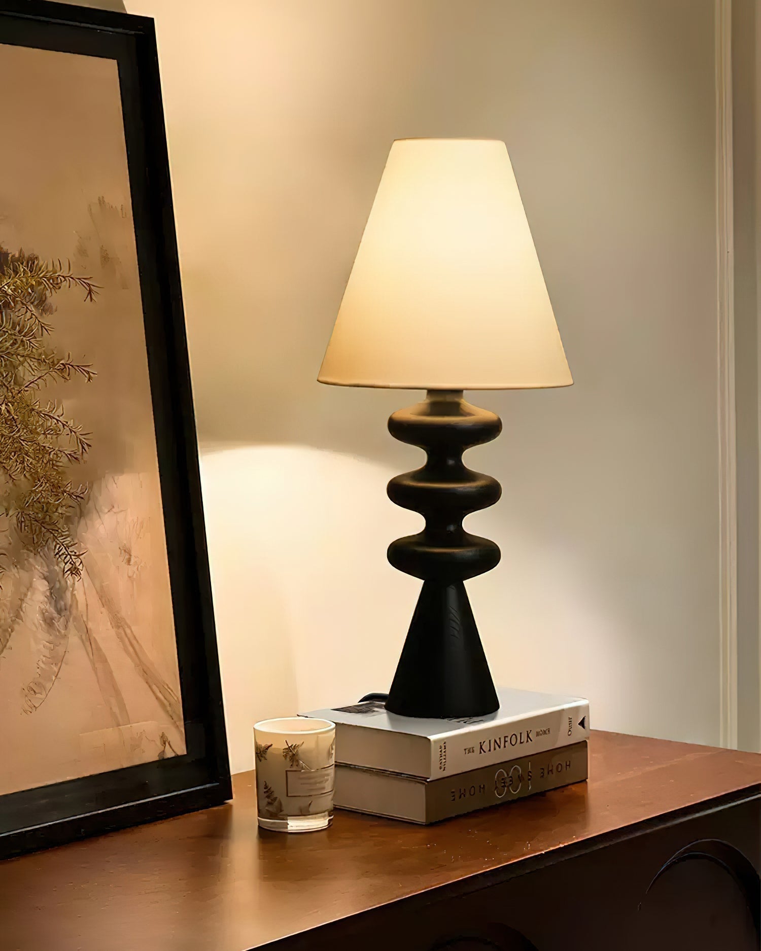 Ripple Wood Accent Table Lamp with Fabric Shade and Sculpted Base for Home Decor