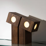 Portable Teak Totem Geometric Table Lamp with Warm LED Ambient Lighting for Modern Home Decor