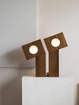 Portable Teak Totem Geometric Table Lamp with Warm LED Ambient Lighting for Modern Home Decor