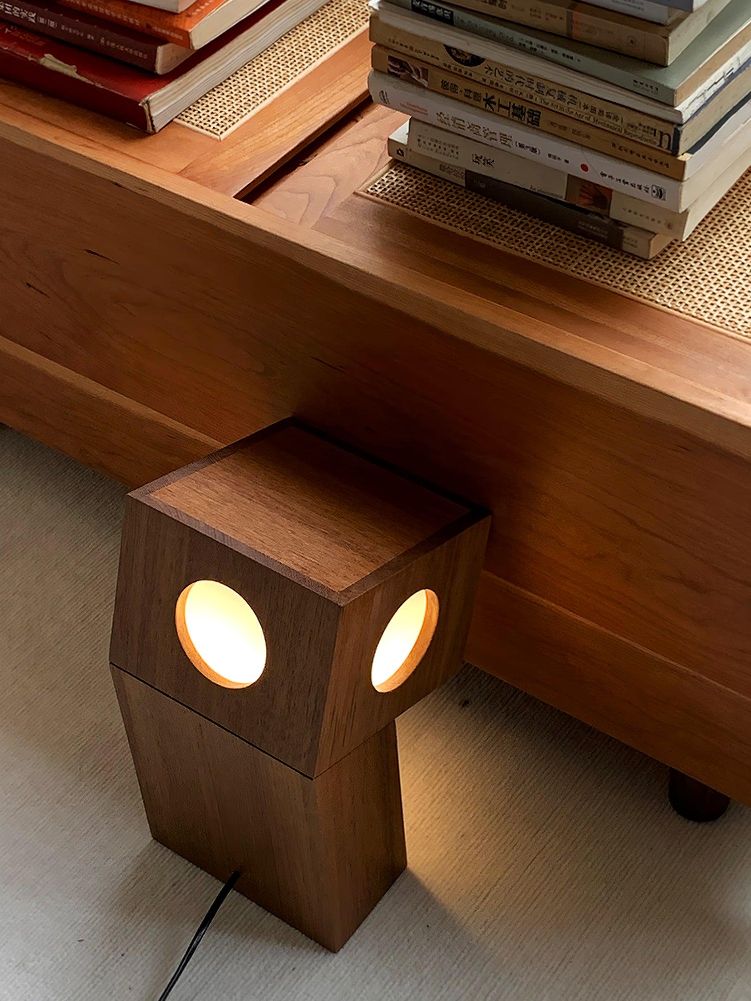 Portable Teak Totem Geometric Table Lamp with Warm LED Ambient Lighting for Modern Home Decor