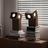 Portable Teak Totem Geometric Table Lamp with Warm LED Ambient Lighting for Modern Home Decor