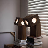 Portable Teak Totem Geometric Table Lamp with Warm LED Ambient Lighting for Modern Home Decor