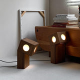 Portable Teak Totem Geometric Table Lamp with Warm LED Ambient Lighting for Modern Home Decor
