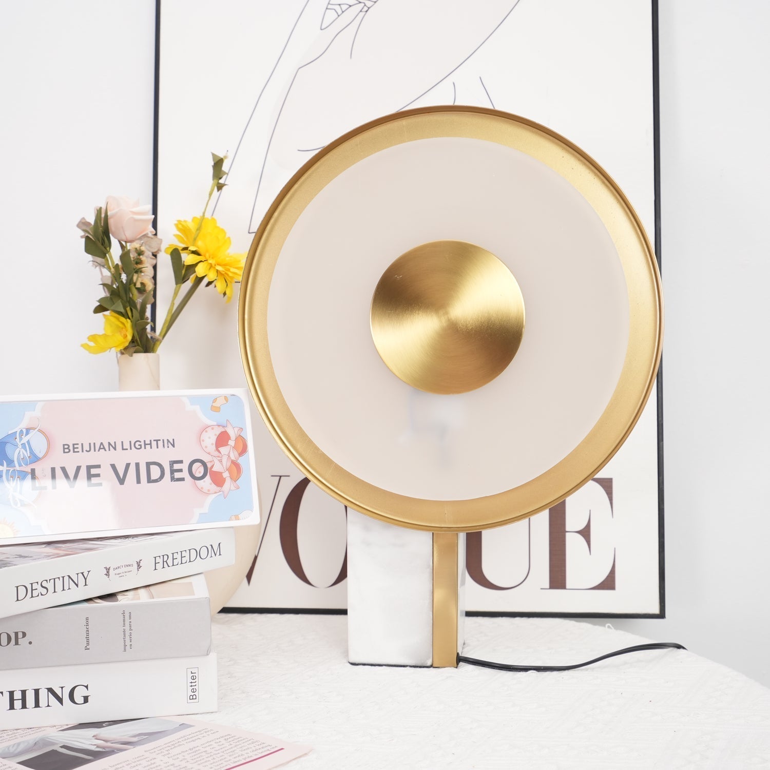 Modern Marble and Gold LED Table Lamp Luxury Desk Light for Bedroom and Living Room