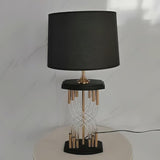 Modern Hourglass Glass Tube Table Lamp with Black Fabric Shade and Gold Metal Base