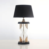 Modern Hourglass Glass Tube Table Lamp with Black Fabric Shade and Gold Metal Base