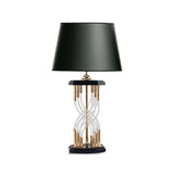 Modern Hourglass Glass Tube Table Lamp with Black Fabric Shade and Gold Metal Base