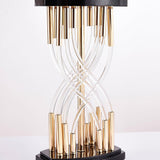Modern Hourglass Glass Tube Table Lamp with Black Fabric Shade and Gold Metal Base