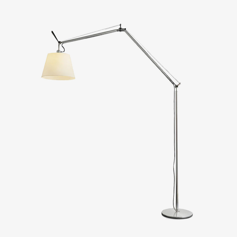 Rocker Adjustable Modern Floor Lamp with Chrome Body and White Fabric Drum Shade