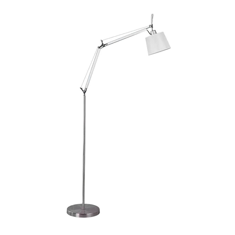 Rocker Adjustable Modern Floor Lamp with Chrome Body and White Fabric Drum Shade