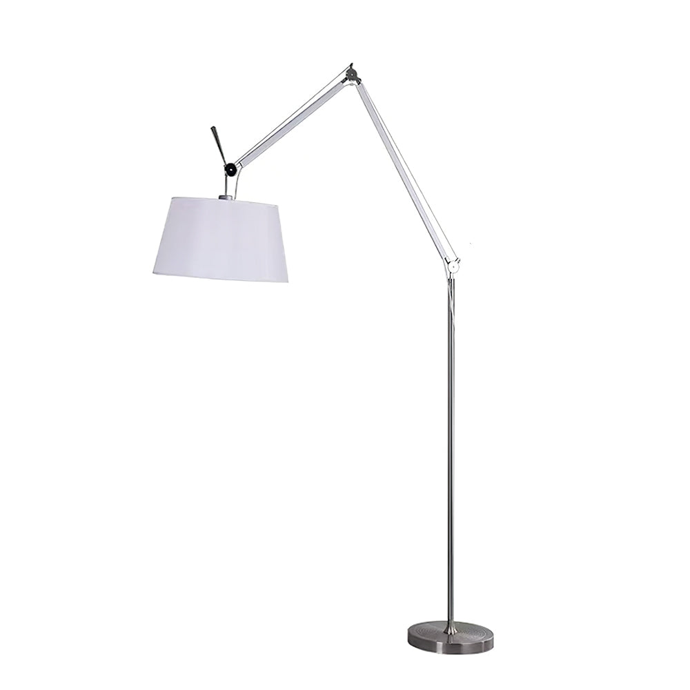 Rocker Adjustable Modern Floor Lamp with Chrome Body and White Fabric Drum Shade