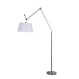Rocker Adjustable Modern Floor Lamp with Chrome Body and White Fabric Drum Shade