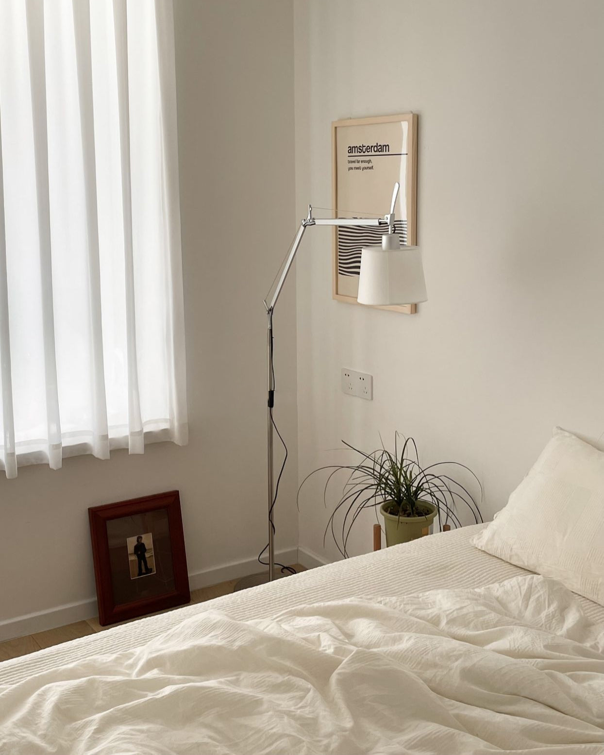 Rocker Adjustable Modern Floor Lamp with Chrome Body and White Fabric Drum Shade