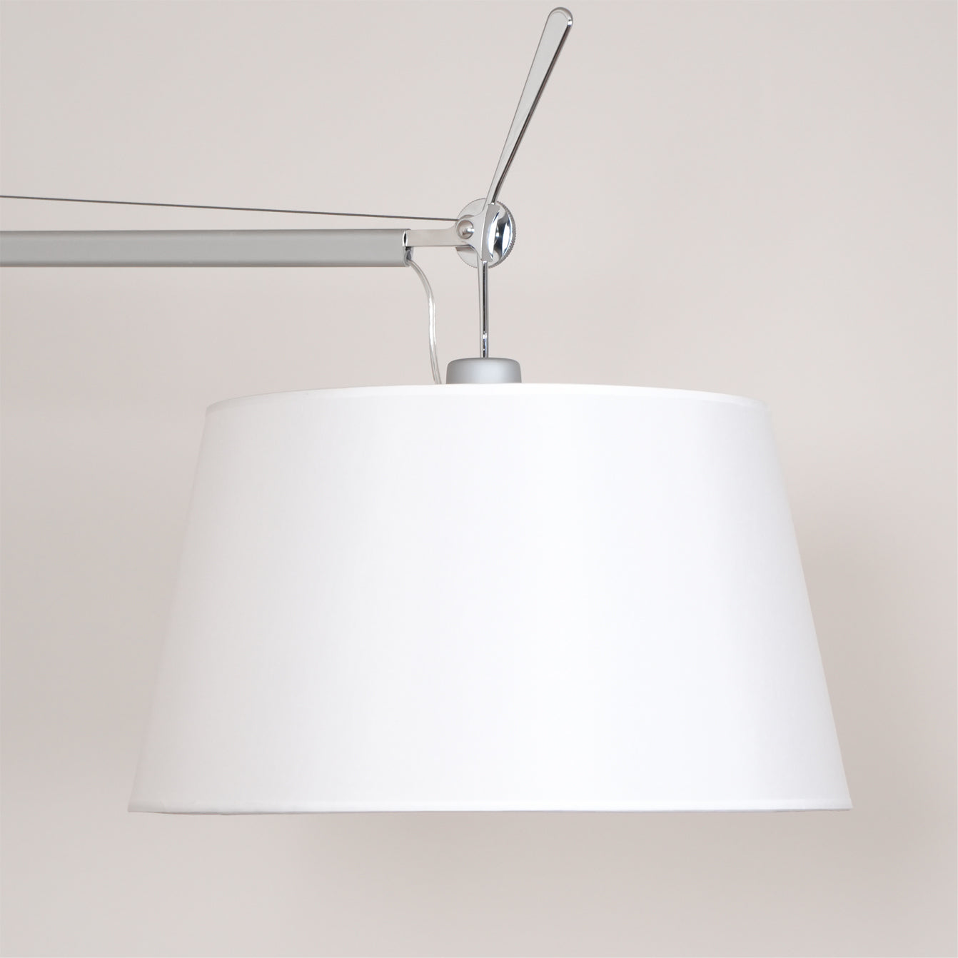Rocker Adjustable Modern Floor Lamp with Chrome Body and White Fabric Drum Shade
