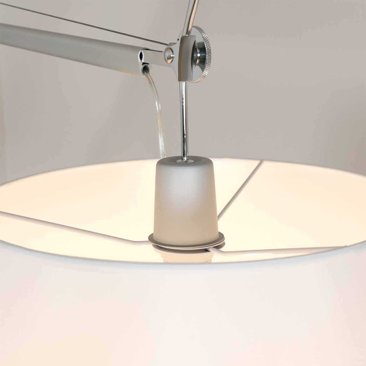 Rocker Adjustable Modern Floor Lamp with Chrome Body and White Fabric Drum Shade