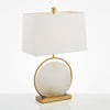Elegant Roma Alabaster Stone Table Lamp with Gold Finish and White Fabric Shade