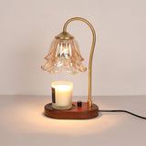 Romantic Amber Glass Candle Warmer Table Lamp with Walnut Wood Base for Home Decor