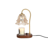 Romantic Amber Glass Candle Warmer Table Lamp with Walnut Wood Base for Home Decor