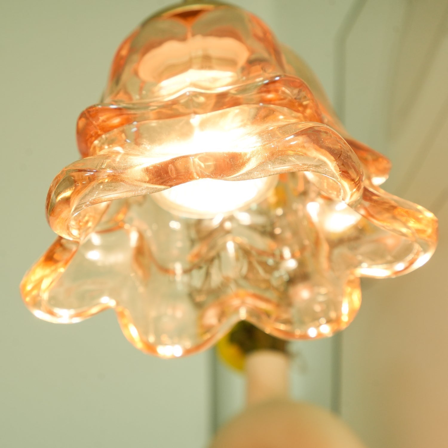 Romantic Amber Glass Candle Warmer Table Lamp with Walnut Wood Base for Home Decor