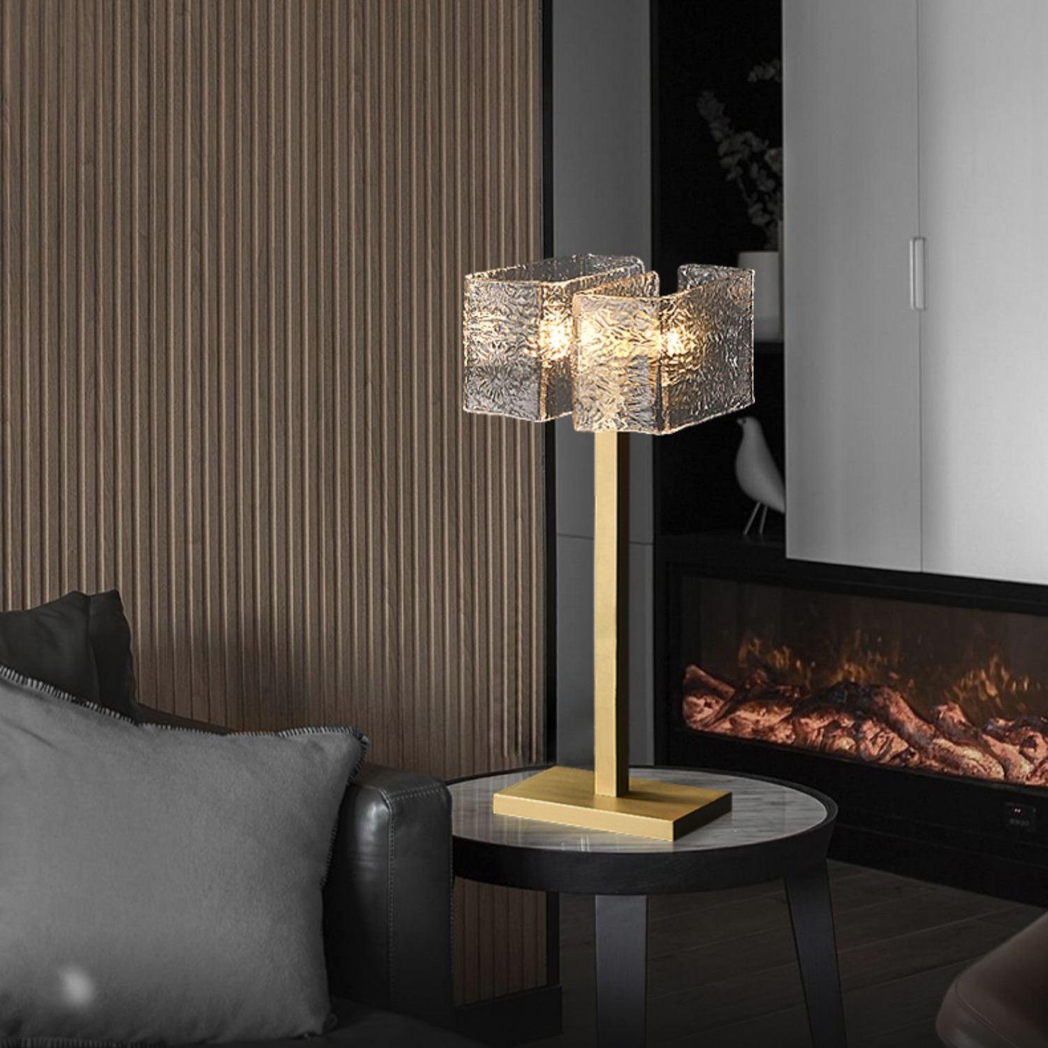 Roosevelt Modern Gold Brass Table Lamp with Clear Glass Shade and Minimalist Design