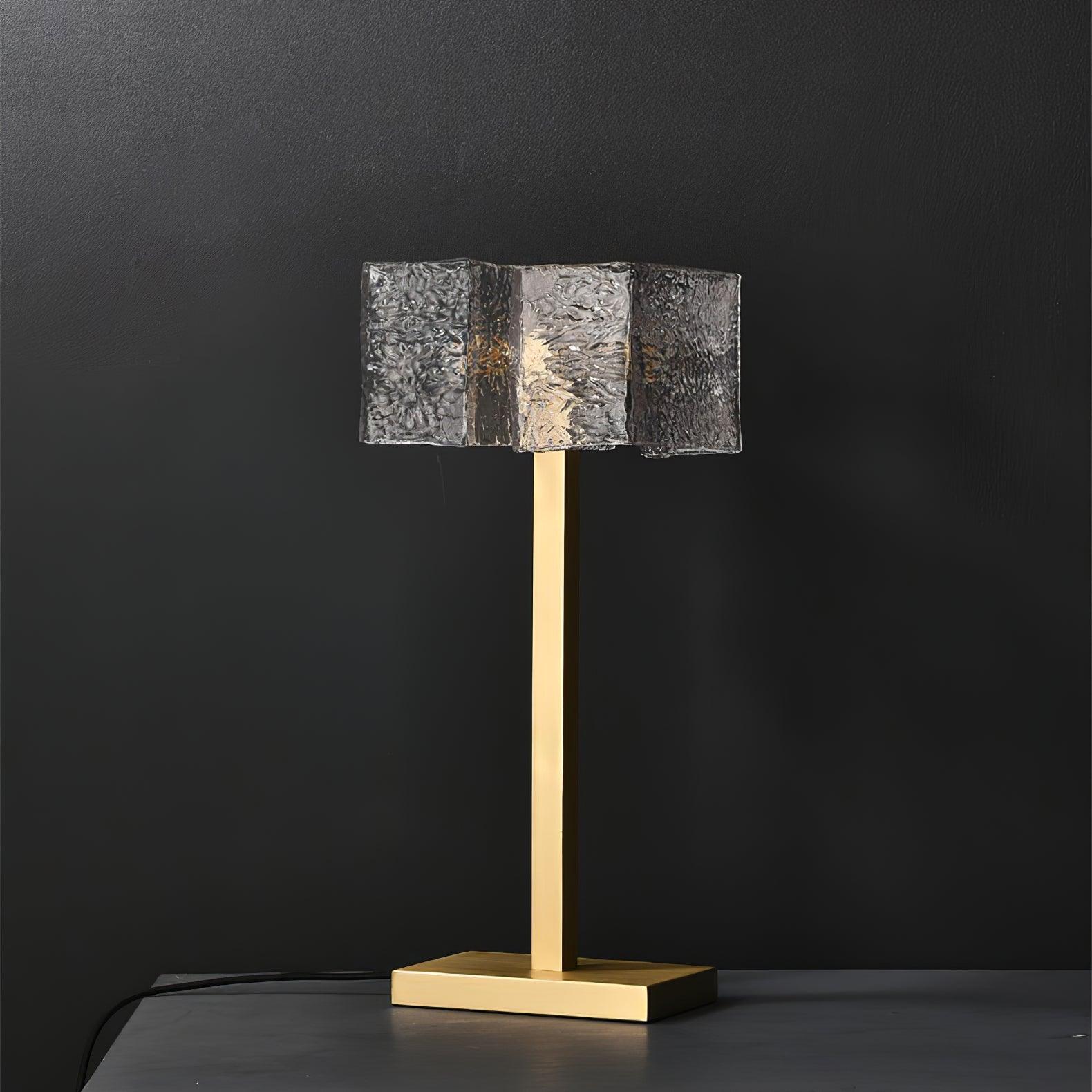Roosevelt Modern Gold Brass Table Lamp with Clear Glass Shade and Minimalist Design