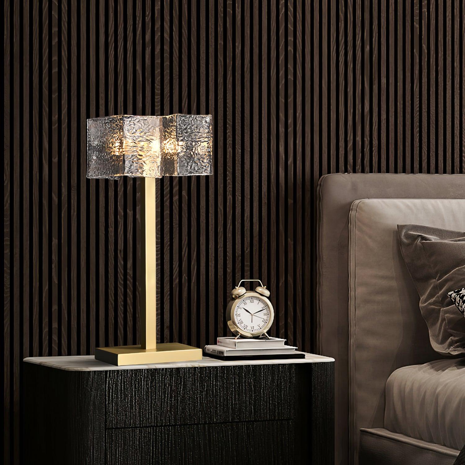 Roosevelt Modern Gold Brass Table Lamp with Clear Glass Shade and Minimalist Design