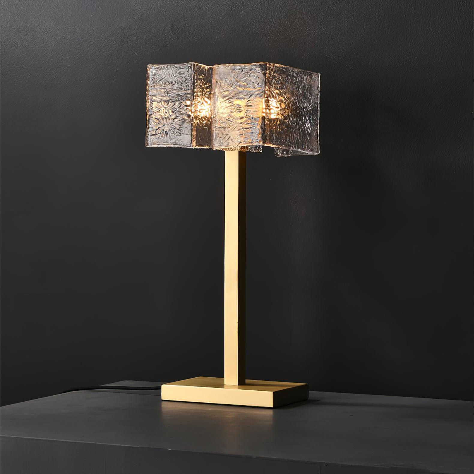 Roosevelt Modern Gold Brass Table Lamp with Clear Glass Shade and Minimalist Design