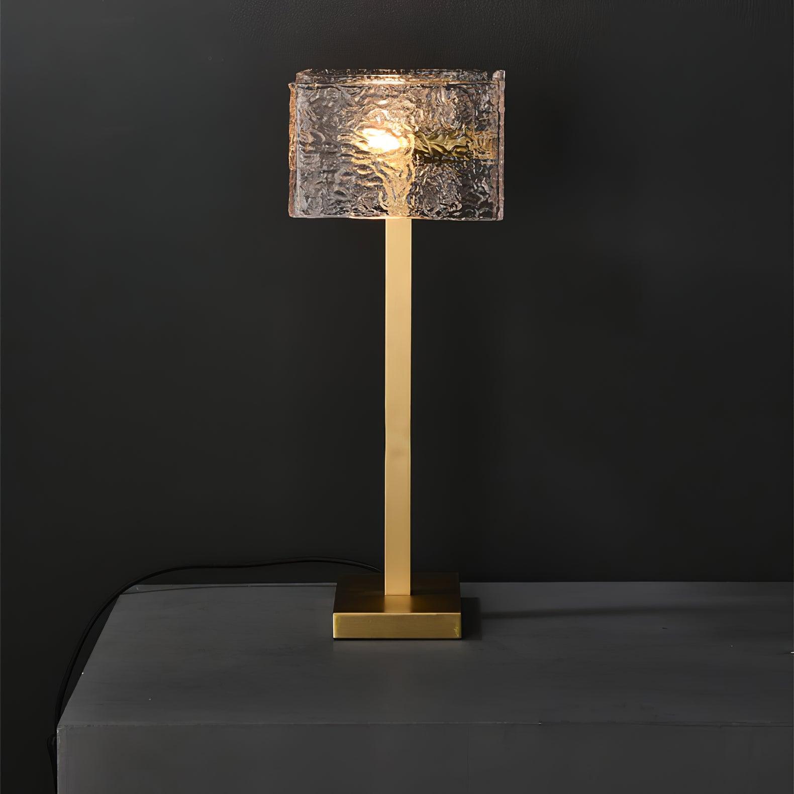 Roosevelt Modern Gold Brass Table Lamp with Clear Glass Shade and Minimalist Design