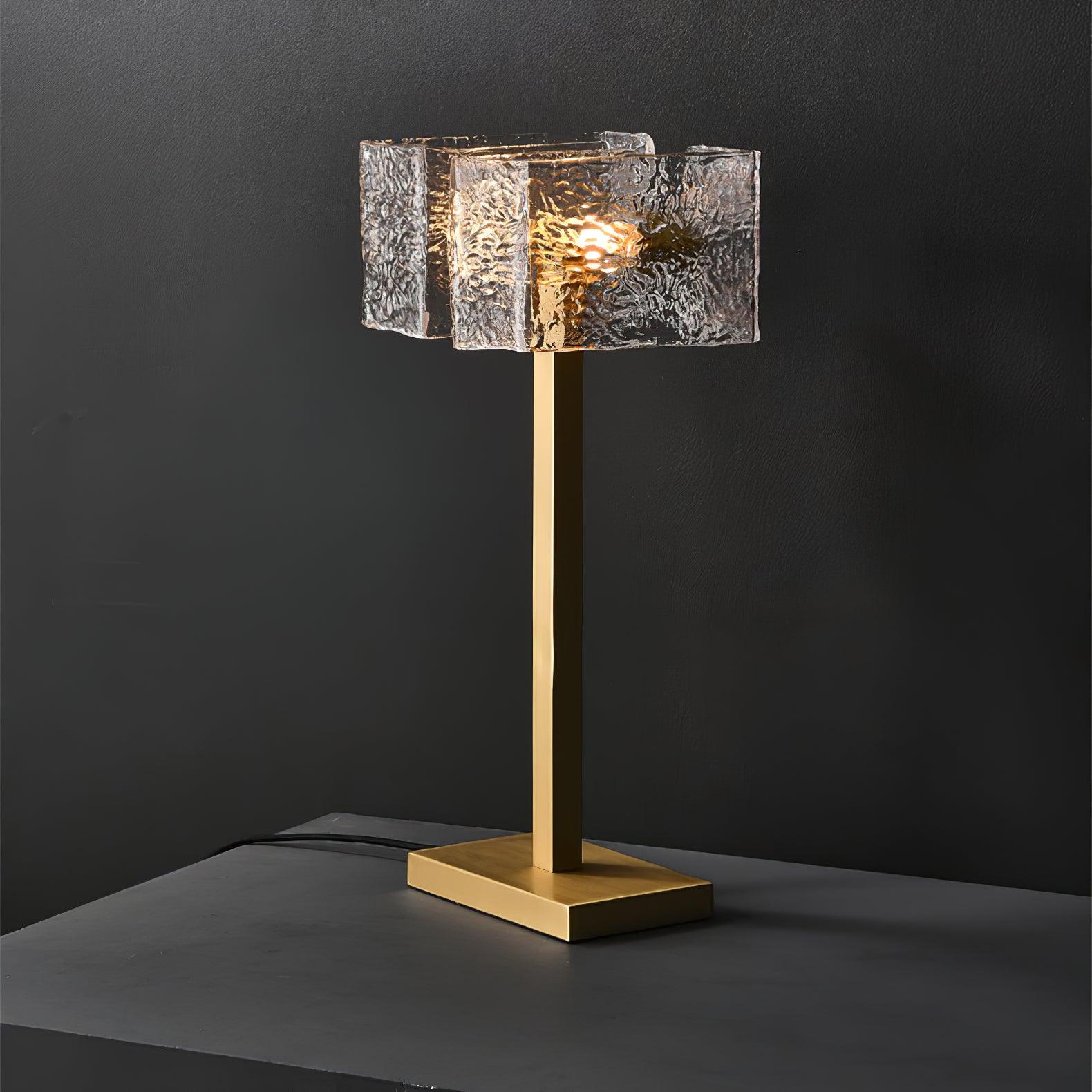 Roosevelt Modern Gold Brass Table Lamp with Clear Glass Shade and Minimalist Design