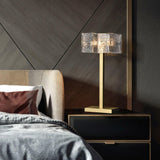 Roosevelt Modern Gold Brass Table Lamp with Clear Glass Shade and Minimalist Design