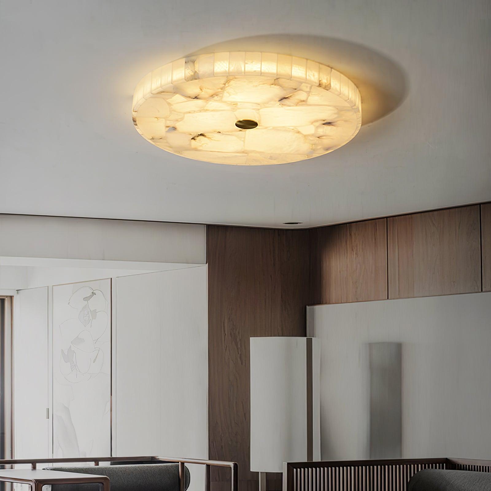 Modern Round Alabaster LED Ceiling Lamp Luxury Natural Stone Flush Mount Light