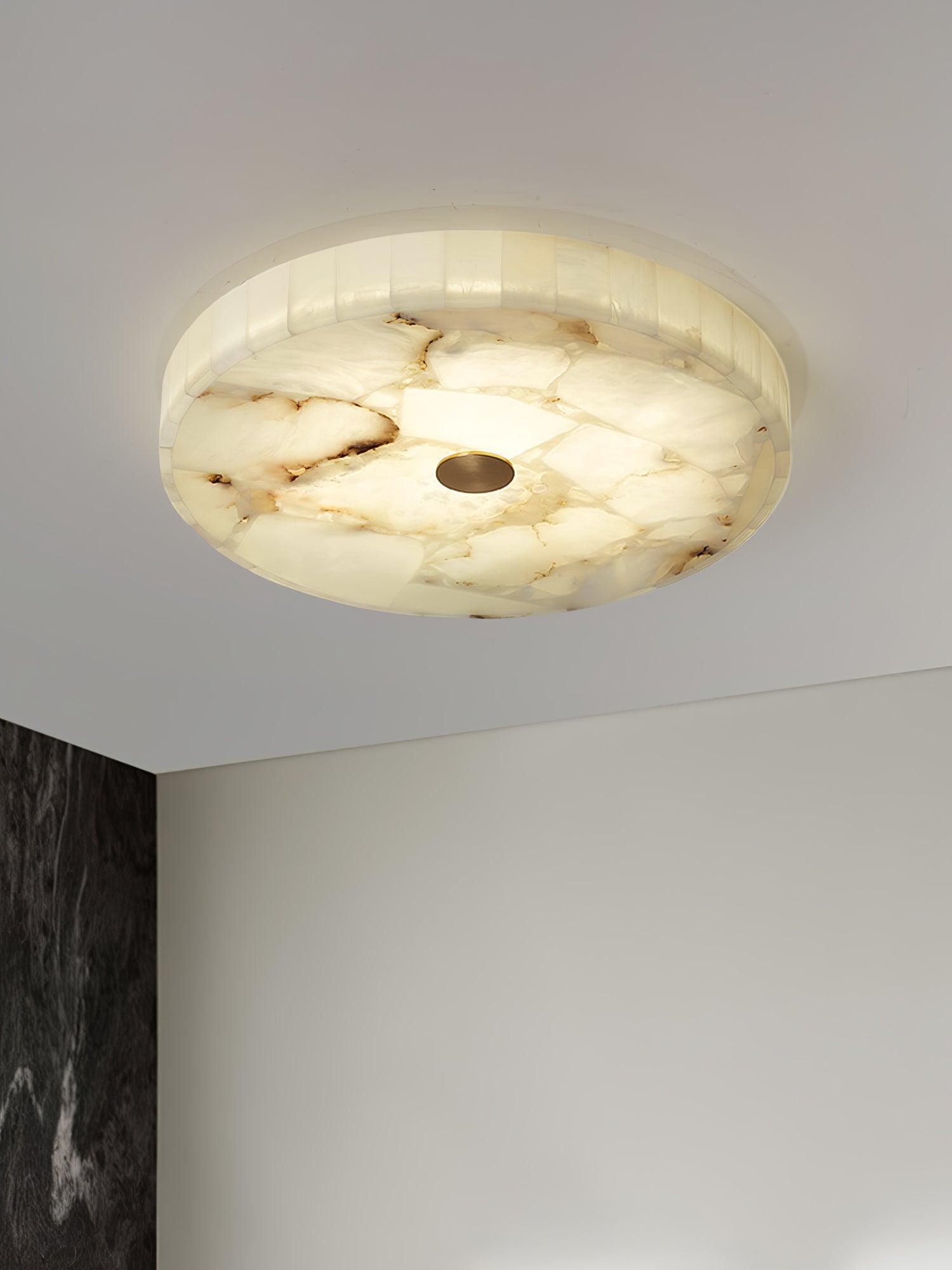 Modern Round Alabaster LED Ceiling Lamp Luxury Natural Stone Flush Mount Light