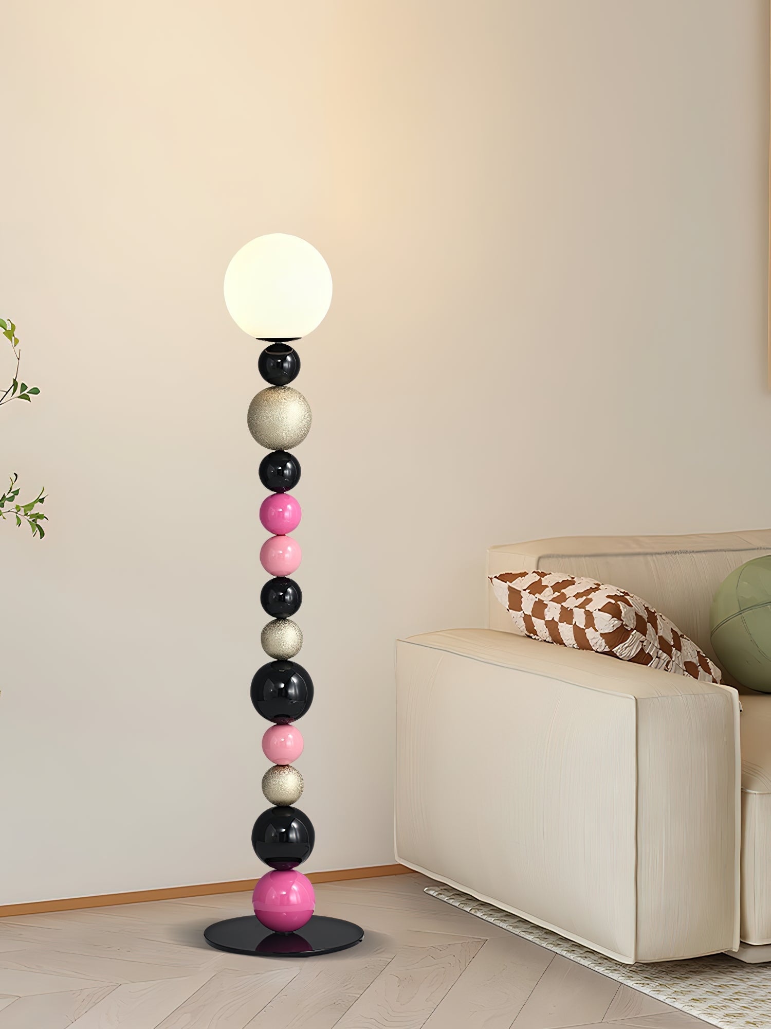 Modern Round Ball Stacking Floor Lamp with Spherical Glass Shades and Metal Base