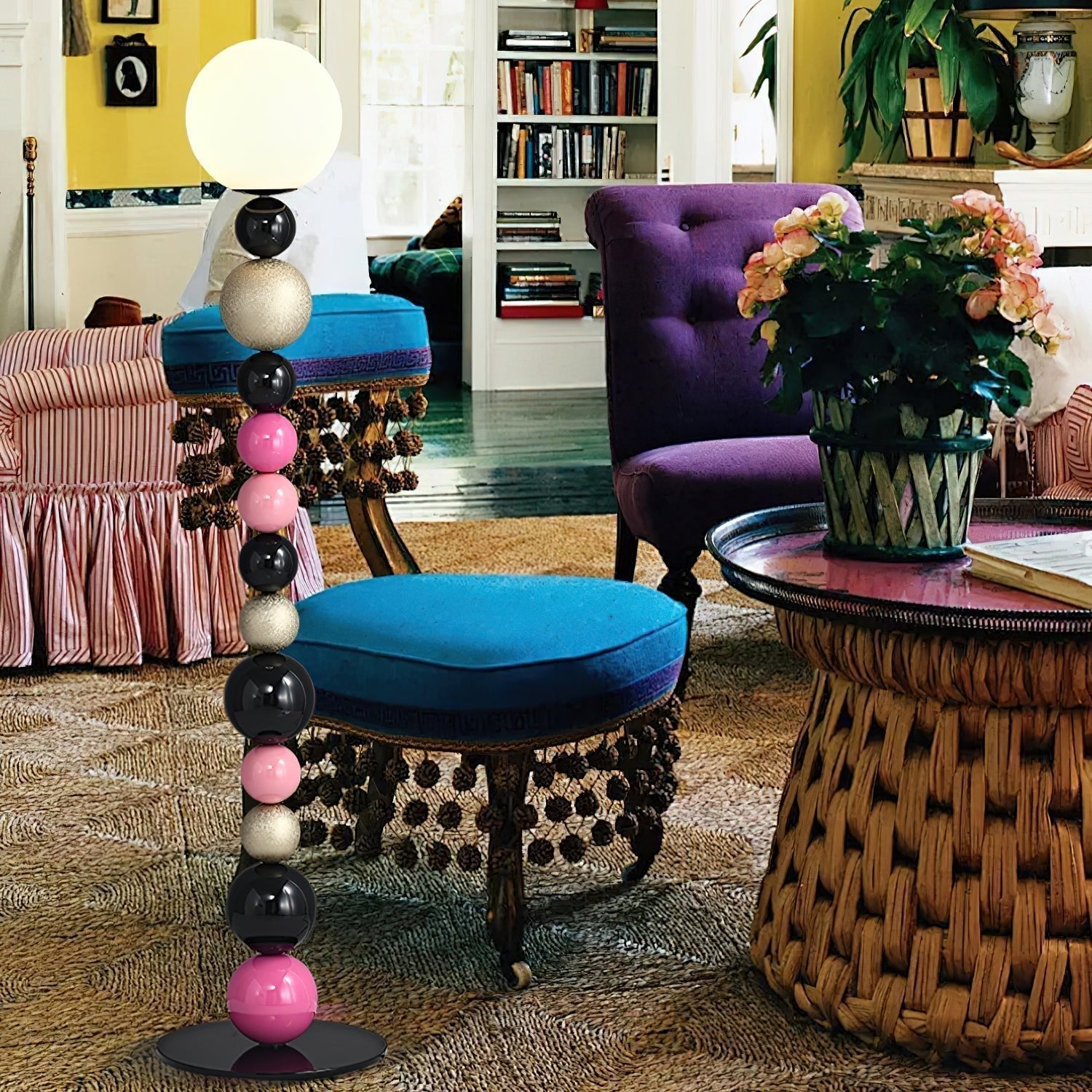 Modern Round Ball Stacking Floor Lamp with Spherical Glass Shades and Metal Base