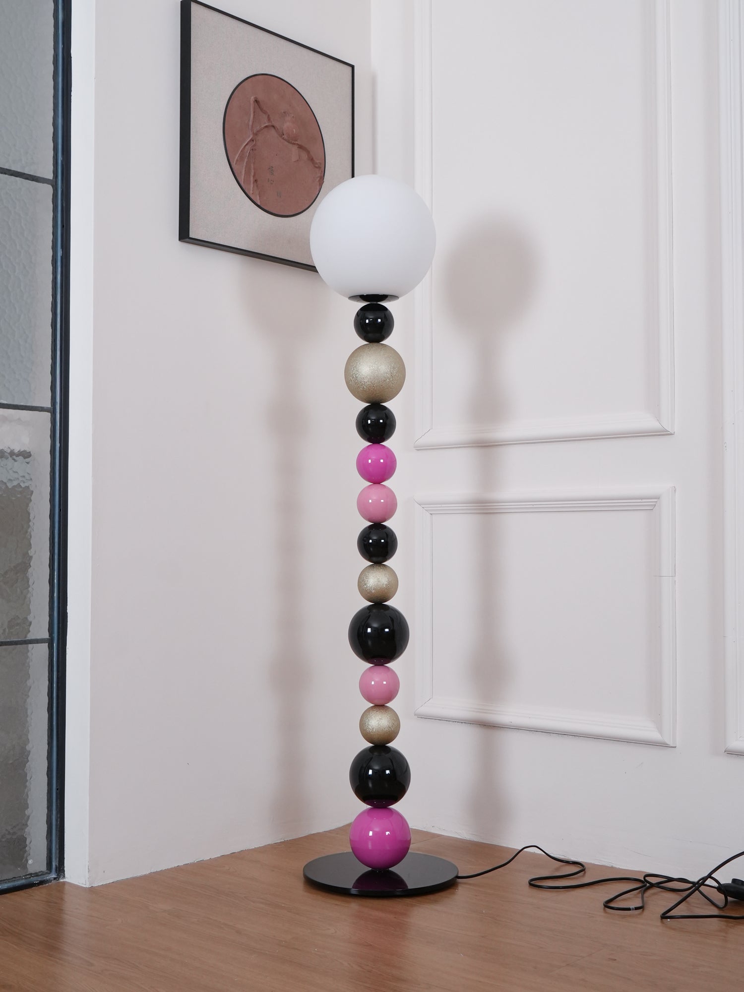 Modern Round Ball Stacking Floor Lamp with Spherical Glass Shades and Metal Base