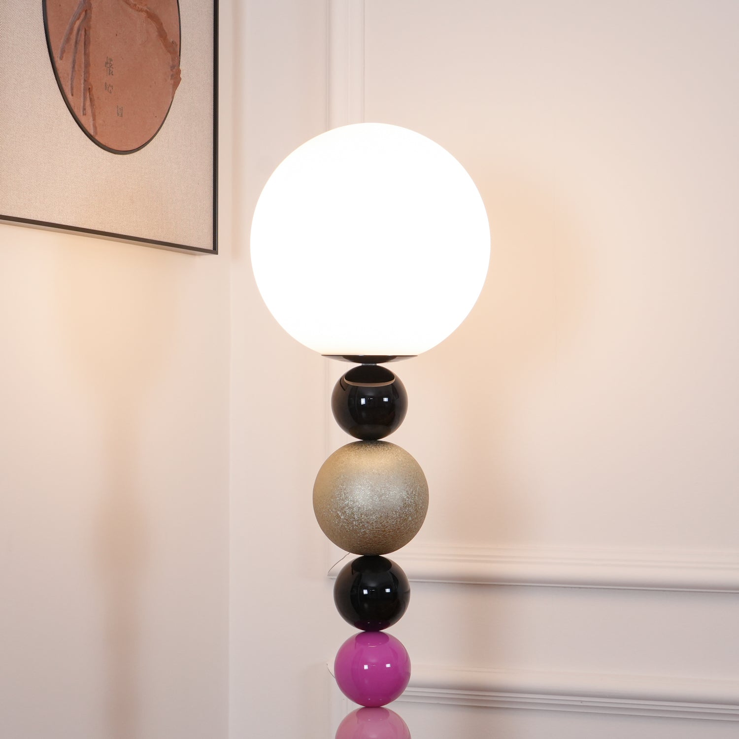 Modern Round Ball Stacking Floor Lamp with Spherical Glass Shades and Metal Base