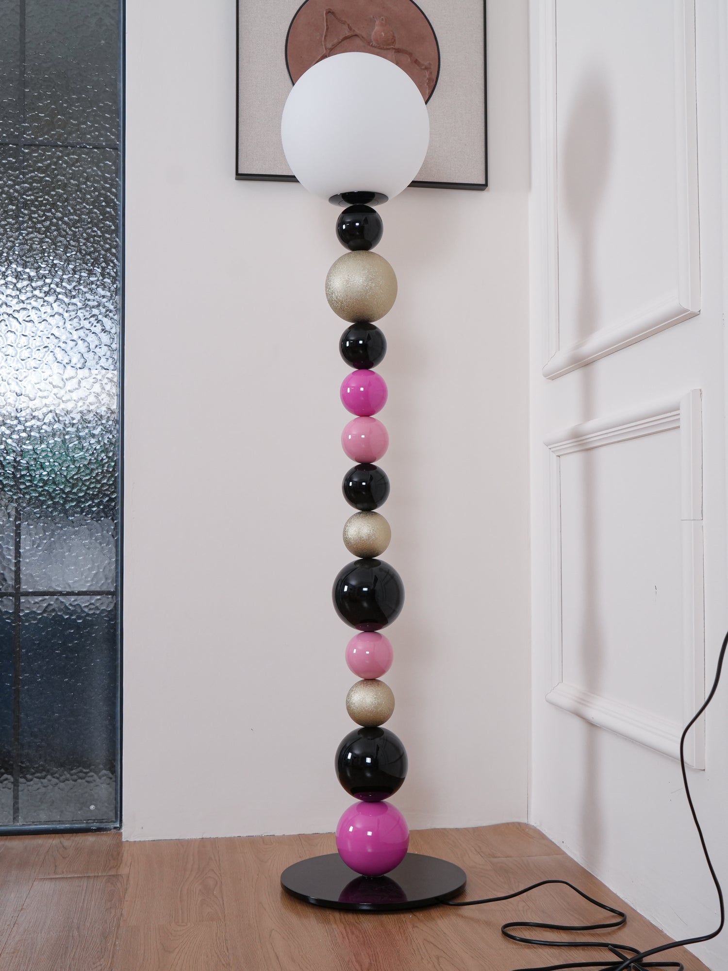 Modern Round Ball Stacking Floor Lamp with Spherical Glass Shades and Metal Base