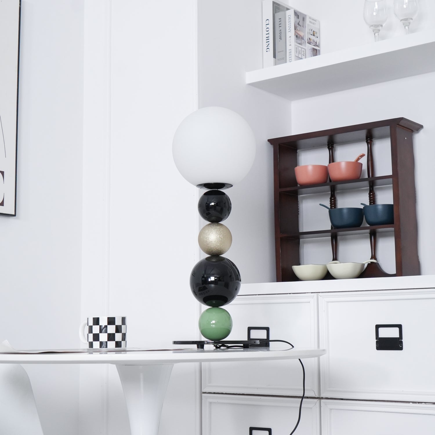 Modern Stacked Sphere Glass Table Lamp Contemporary Globe Accent Light for Bedside Decor