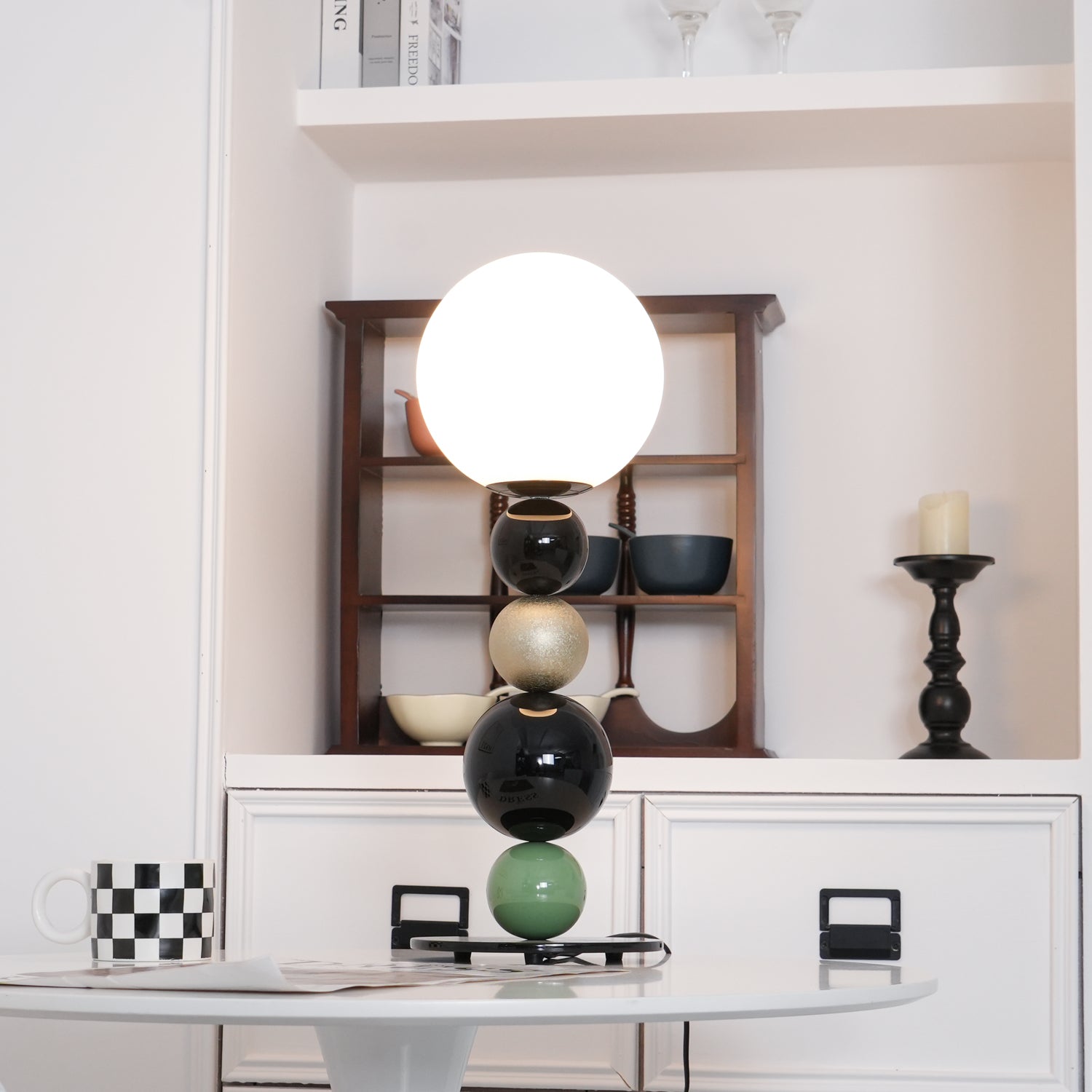 Modern Stacked Sphere Glass Table Lamp Contemporary Globe Accent Light for Bedside Decor